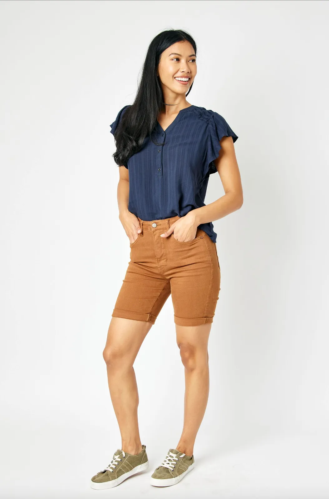 Judy Blue Tummy Control Bermuda Shorts - Brown