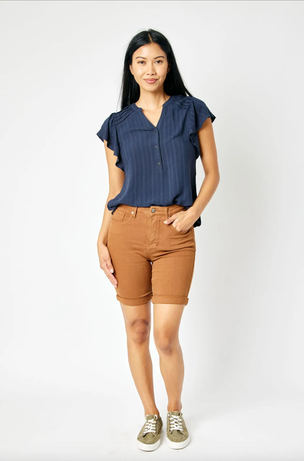 Judy Blue Tummy Control Bermuda Shorts - Brown