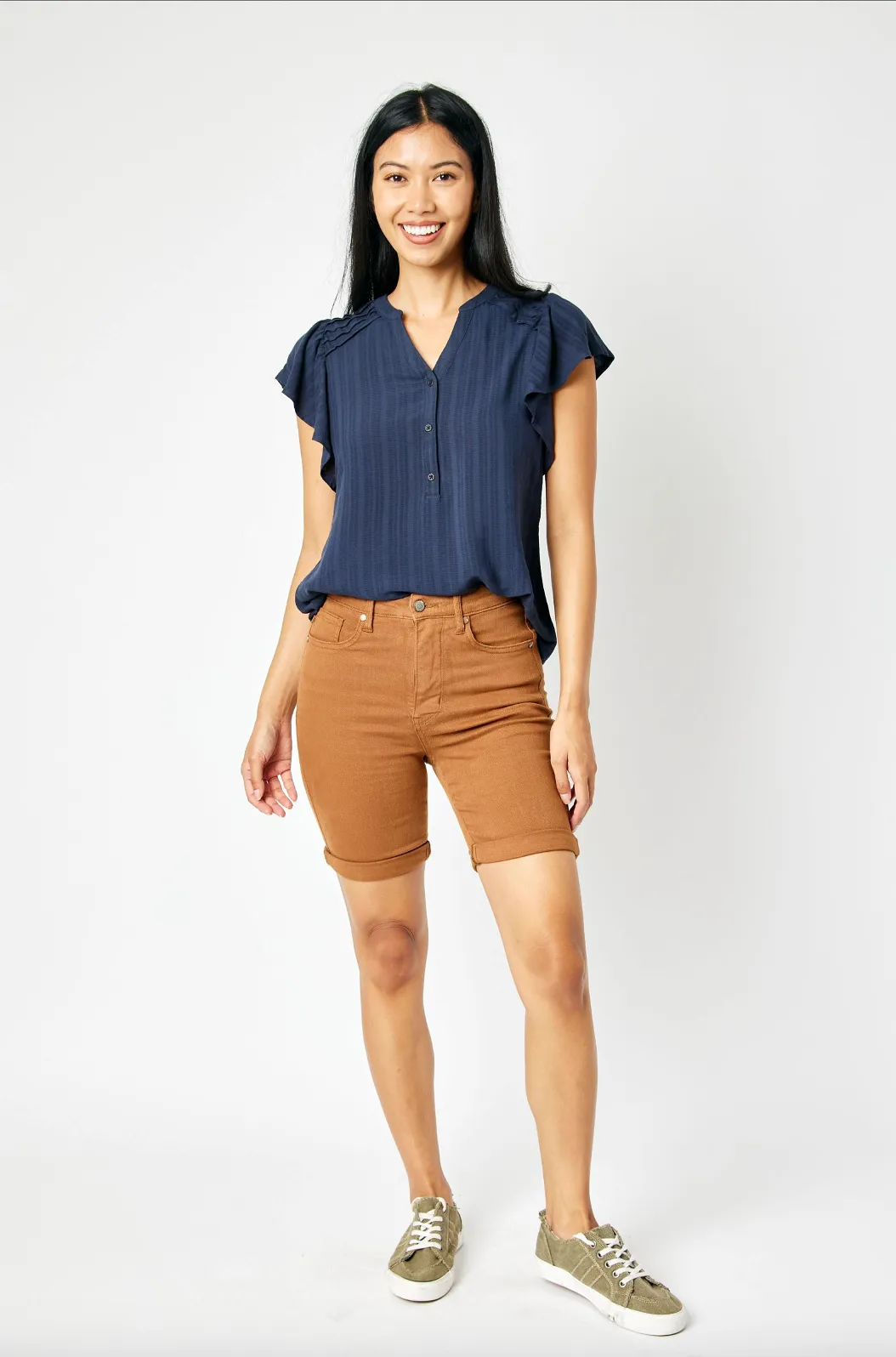 Judy Blue Tummy Control Bermuda Shorts - Brown