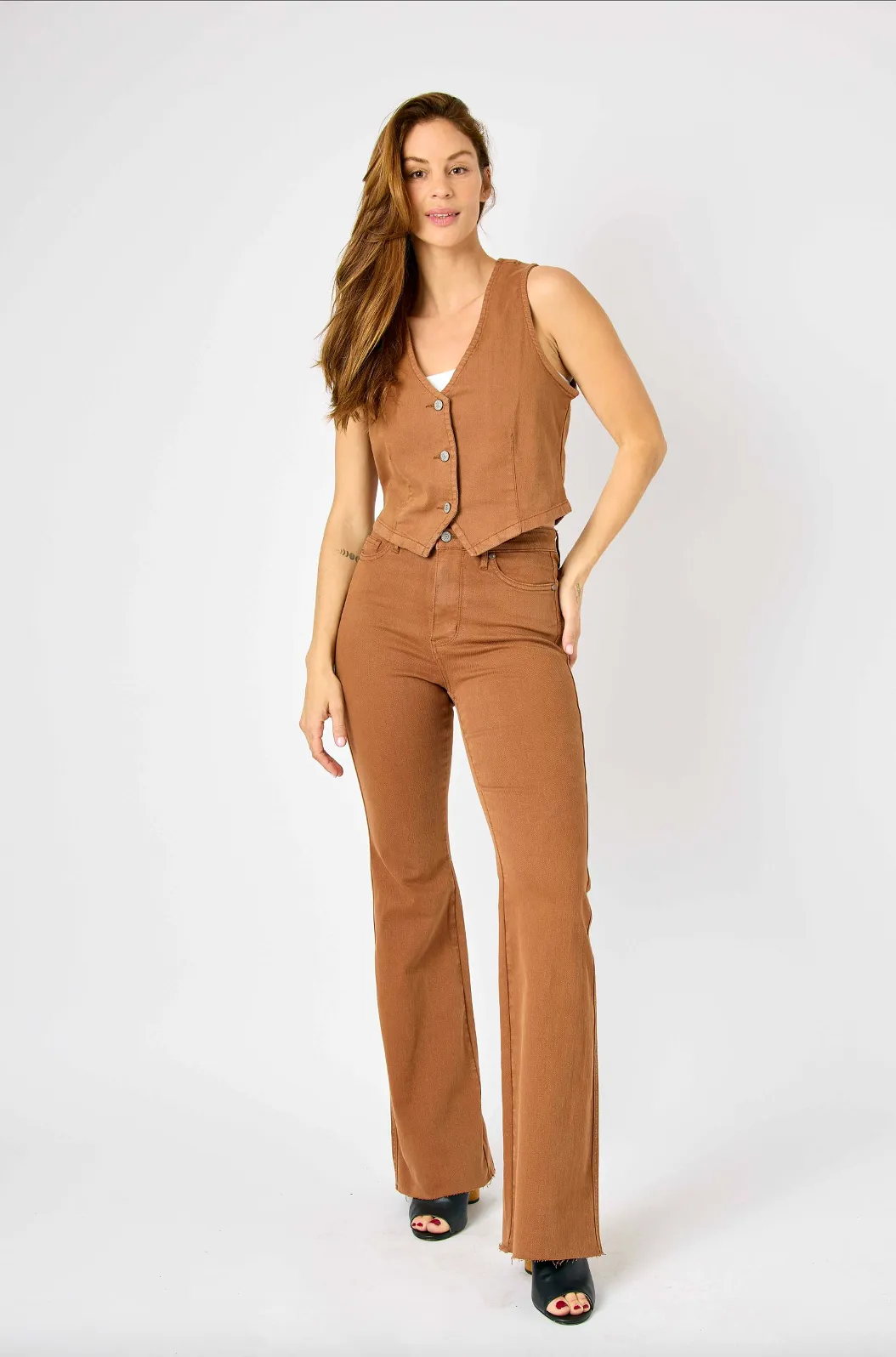 Judy Blue Tummy Control Flare Jeans - Brown