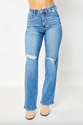 Judy Blue Tummy Control Knee Destroy Straight Leg Jeans