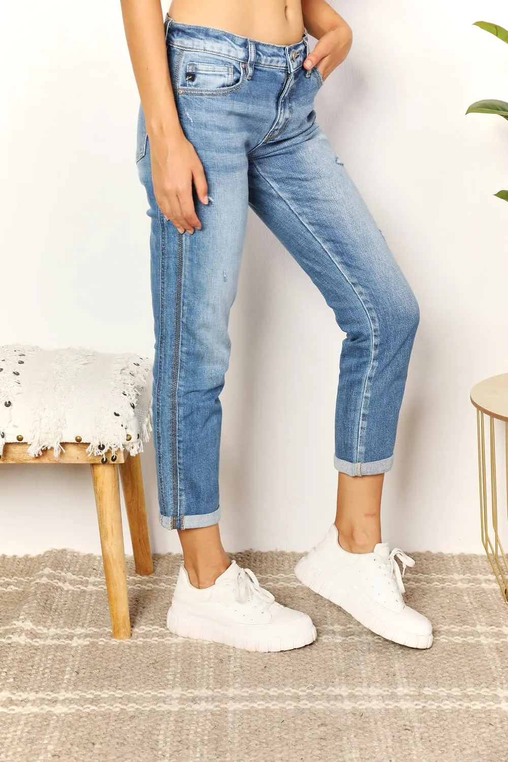 Kancan Full Size Mid Rise Slim Boyfriend Jeans