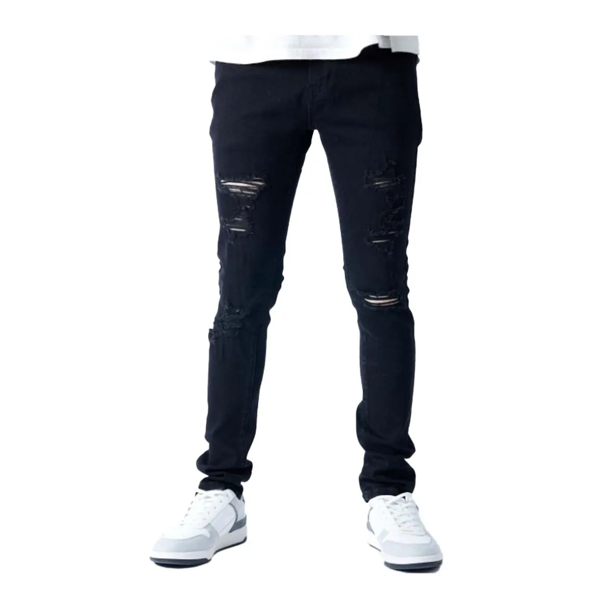 Kindred Mens Premium Denim Skinny Fit Jeans KD2037 Jet Black