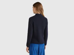 Knit jacket in wool and cashmere blend - Dark Blue | Benetton