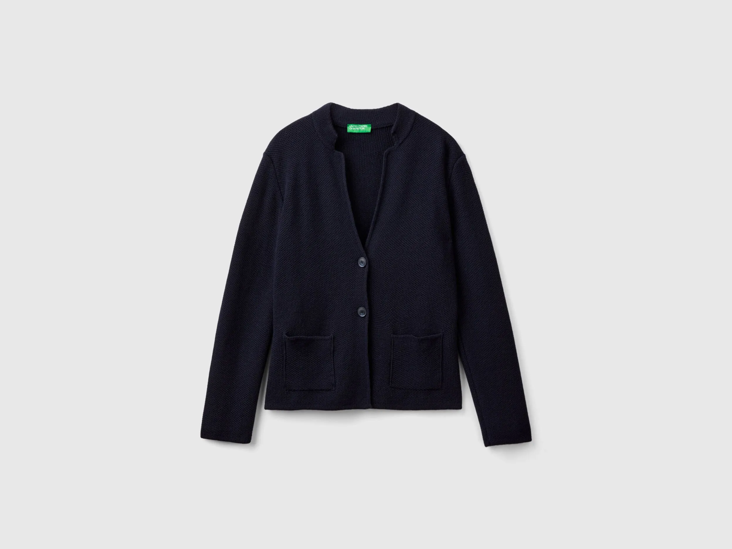 Knit jacket in wool and cashmere blend - Dark Blue | Benetton