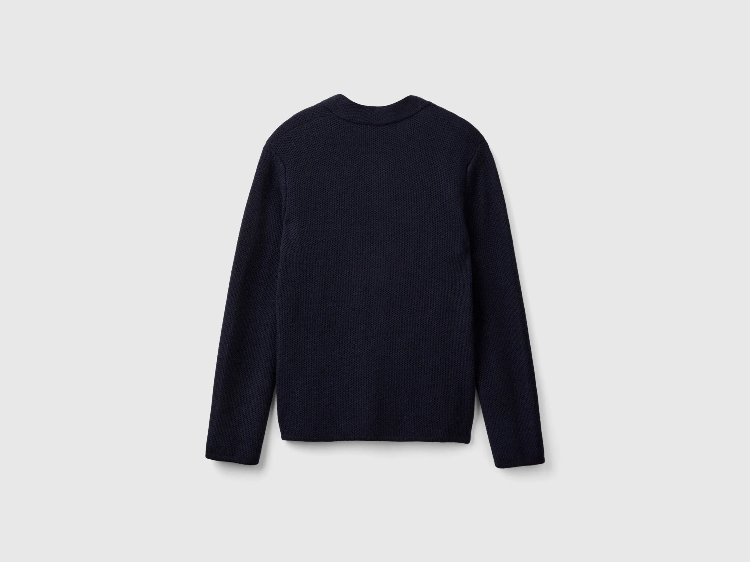 Knit jacket in wool and cashmere blend - Dark Blue | Benetton