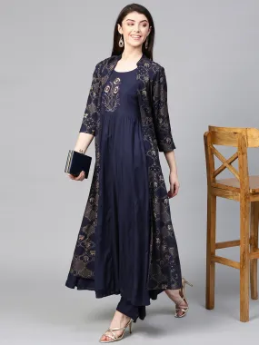 Layered Midnight Blue Anarkali Set