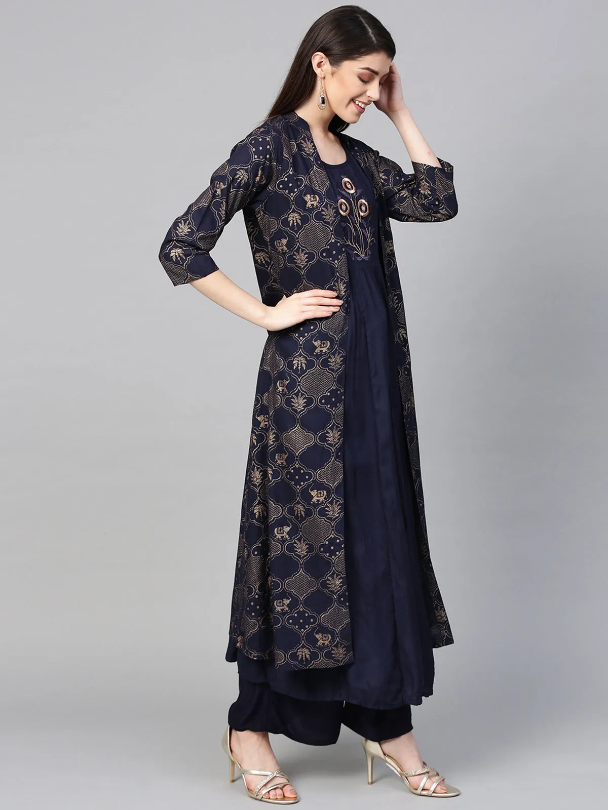 Layered Midnight Blue Anarkali Set