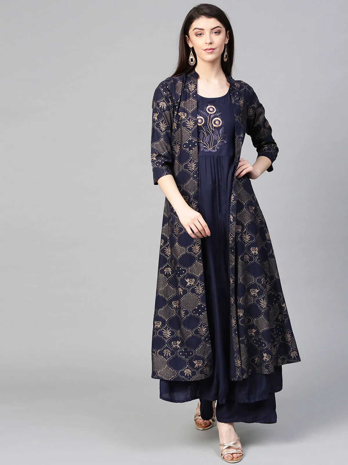 Layered Midnight Blue Anarkali Set