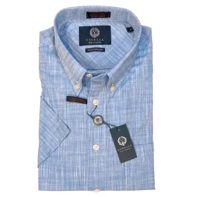 Linen-Look Cotton Short Sleeve Sport Shirt in Blue (Size X-Large) by Viyella