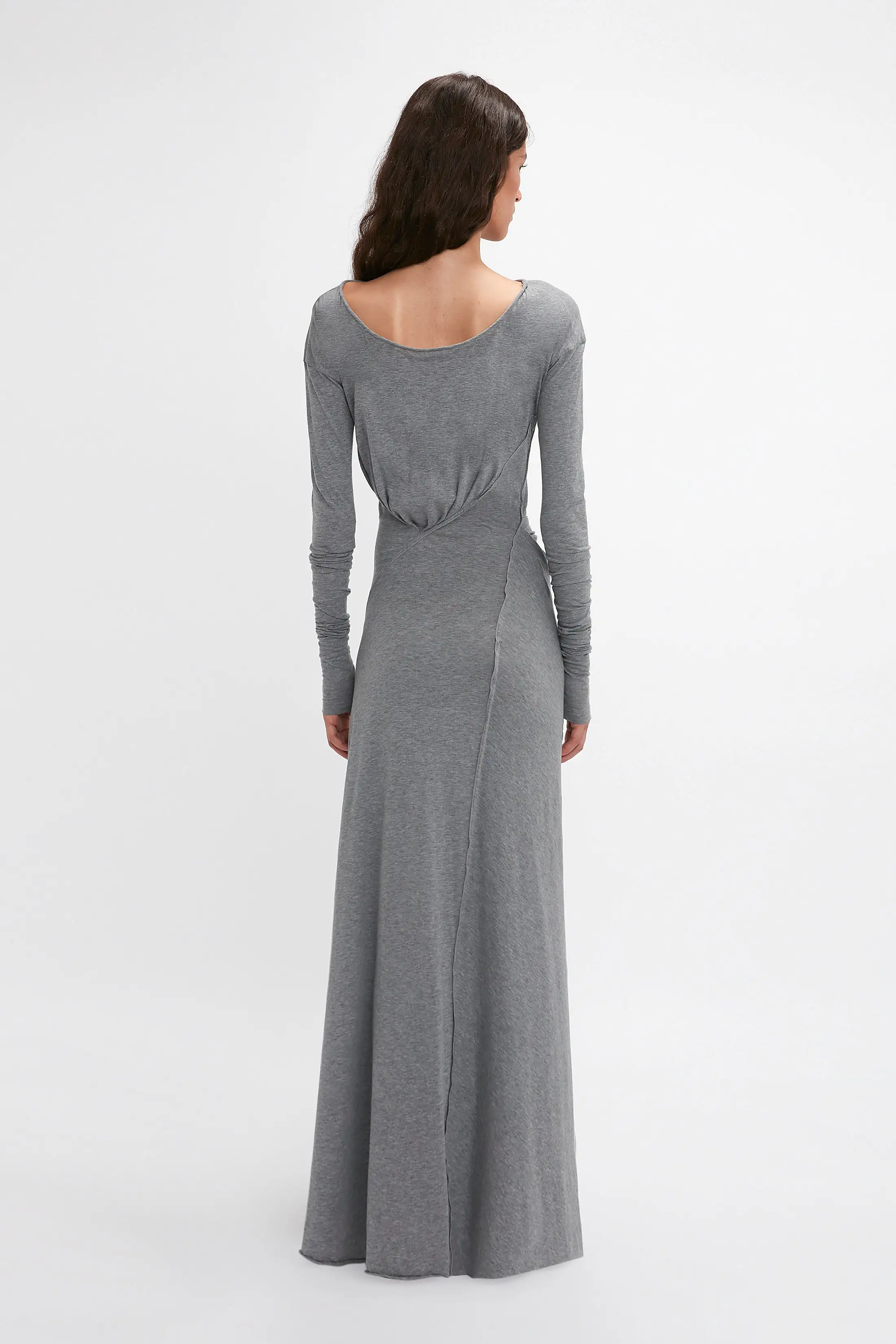 Long Sleeve Circle Neck Dress In Grey Marl