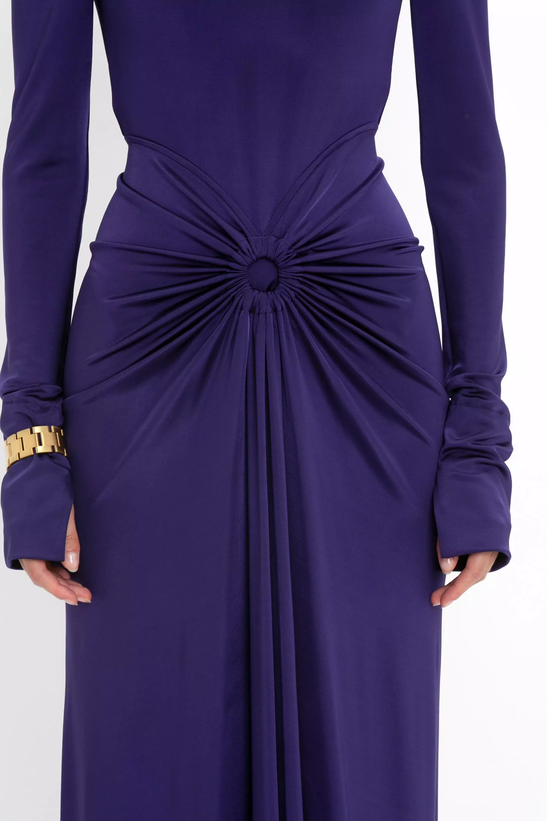 Long Sleeve Gathered Midi Dress In Ultraviolet