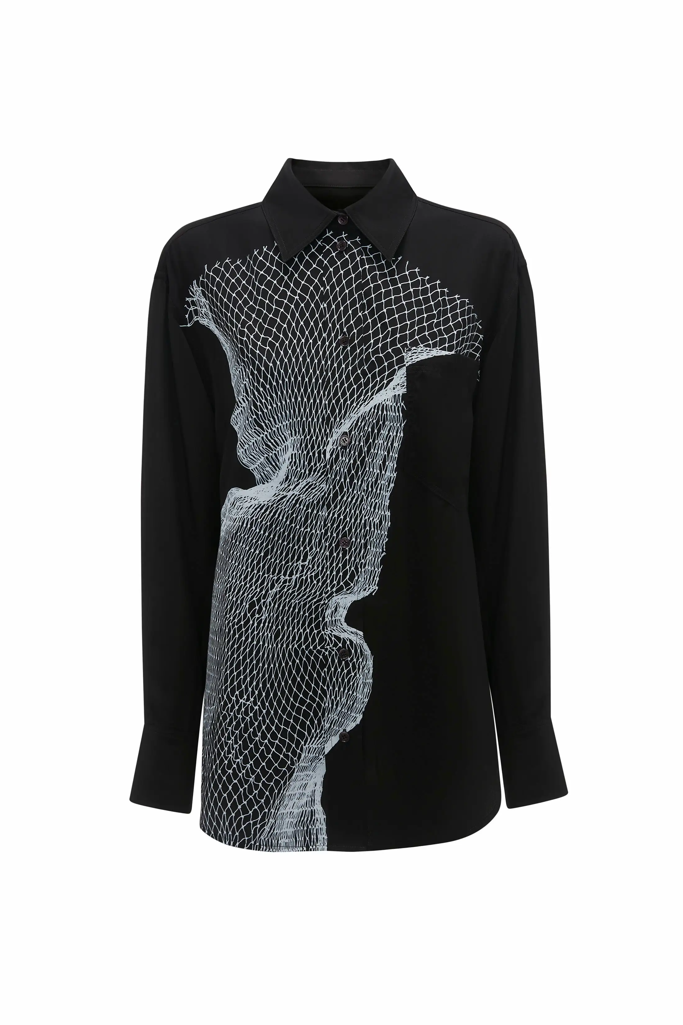 Long Sleeve Pyjama Shirt In Black-White Contorted Net