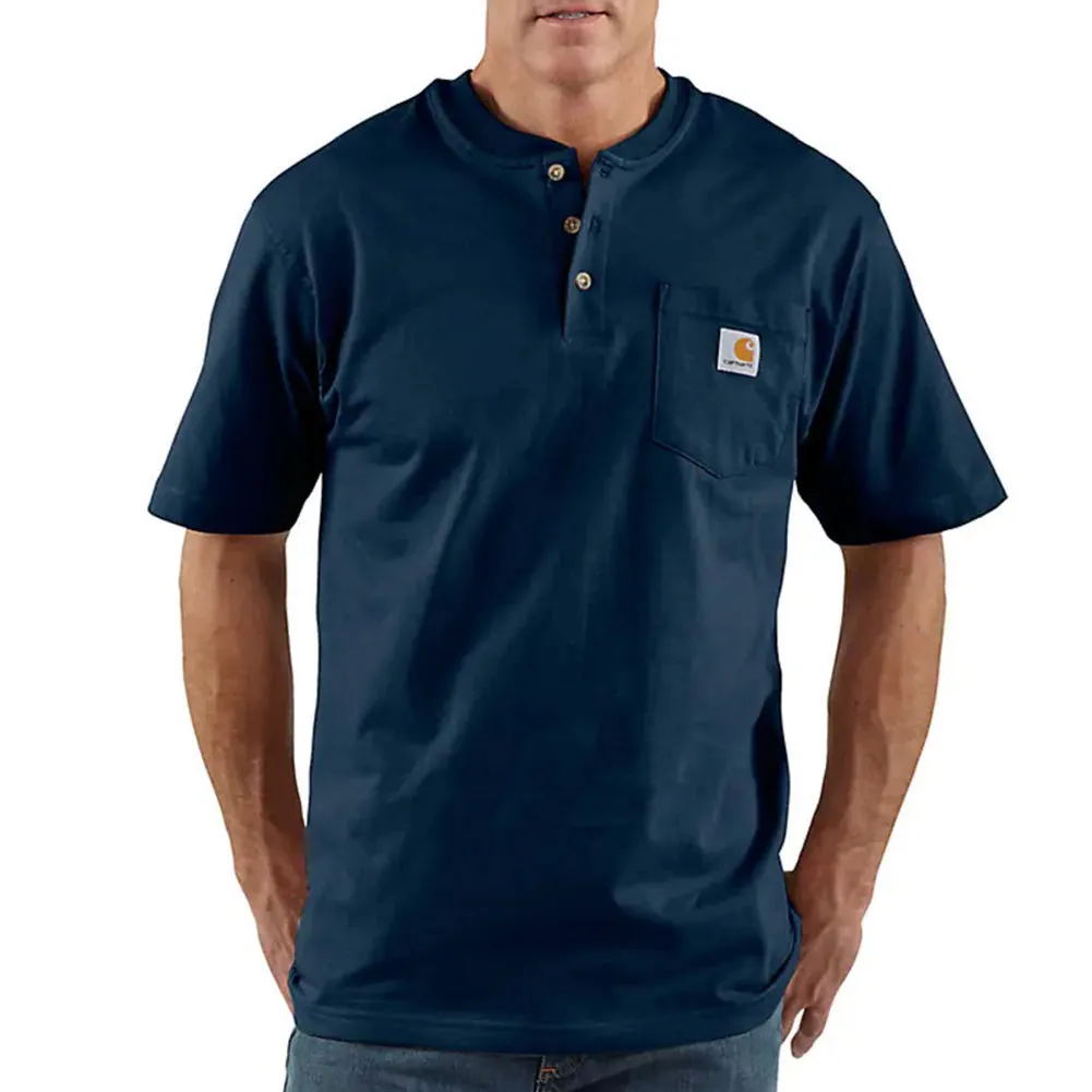 Loose Fit Heavyweight Short-Sleeve Pocket Henley T-Shirt - Navy - K84