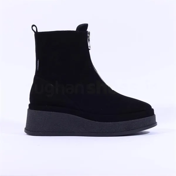 Marco Moreo Dublin Front Zip Wedge Boot - Black Suede