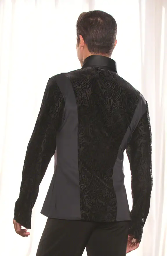 Men's Collared Snap Closure Ballroom Shirt with Velvet Burnout without Trunks MS22