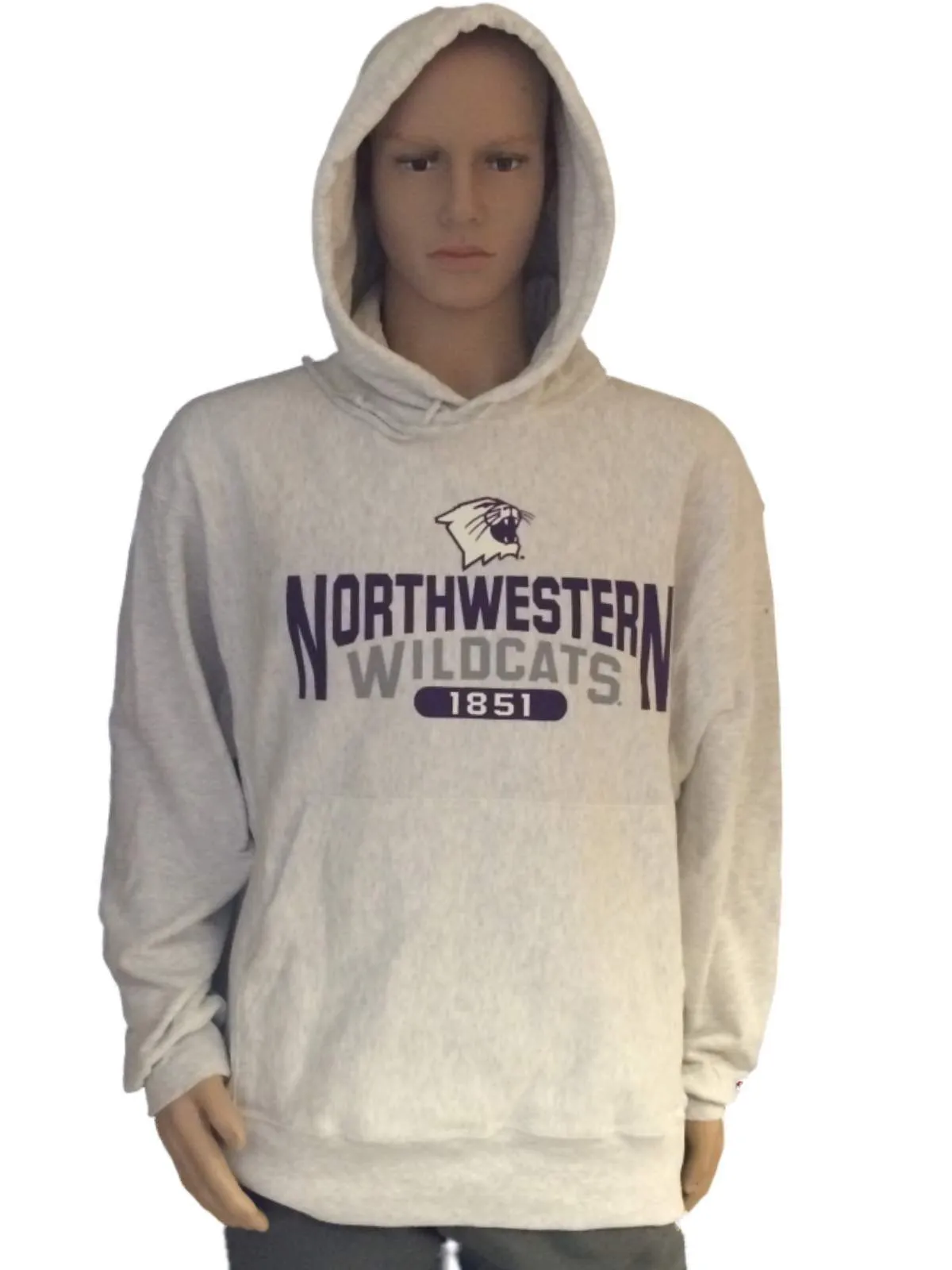 Nortwestern Wildcats Champion Gray Mens Long Sleeve Hoodie Sweatshirt (L)