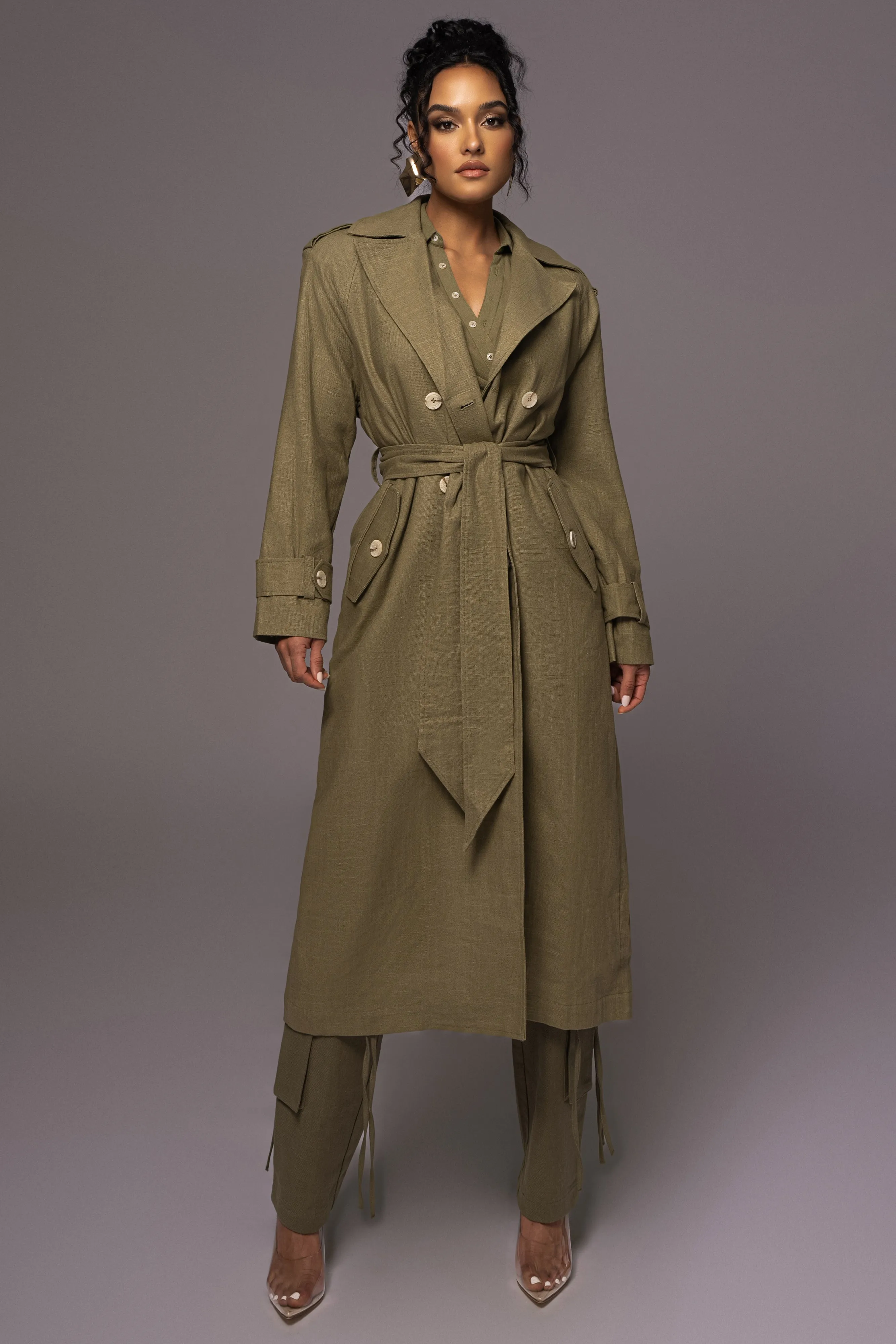 Olive One Step Closer Linen Coat