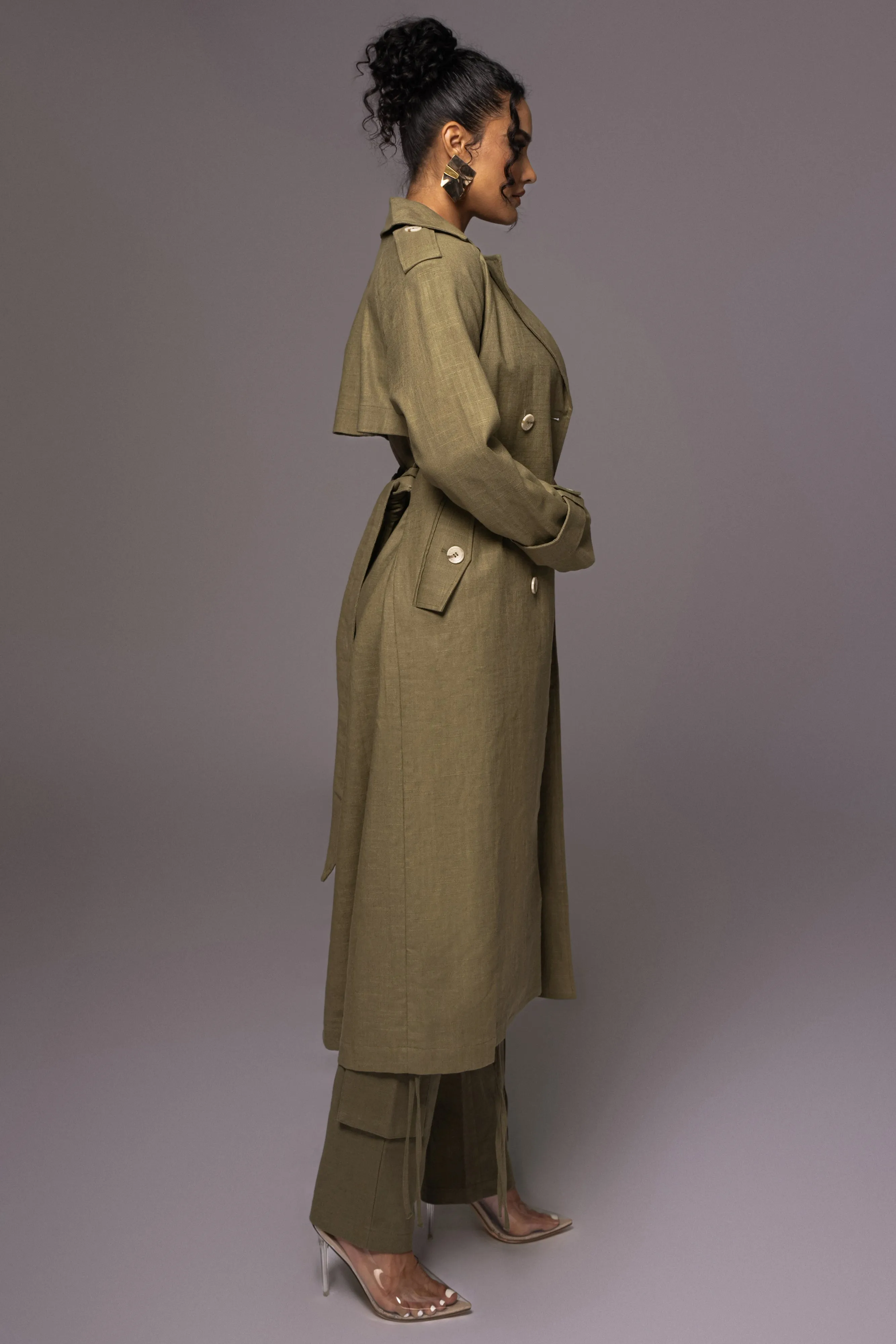 Olive One Step Closer Linen Coat