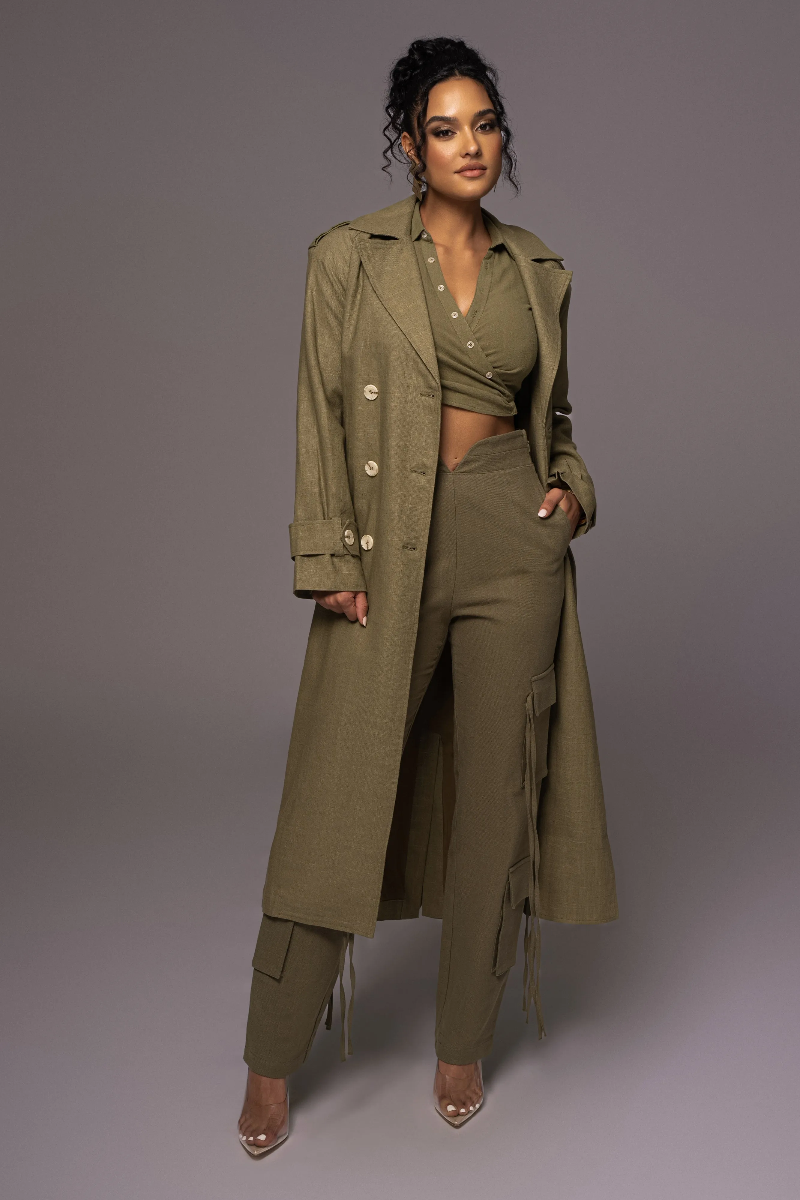 Olive One Step Closer Linen Coat