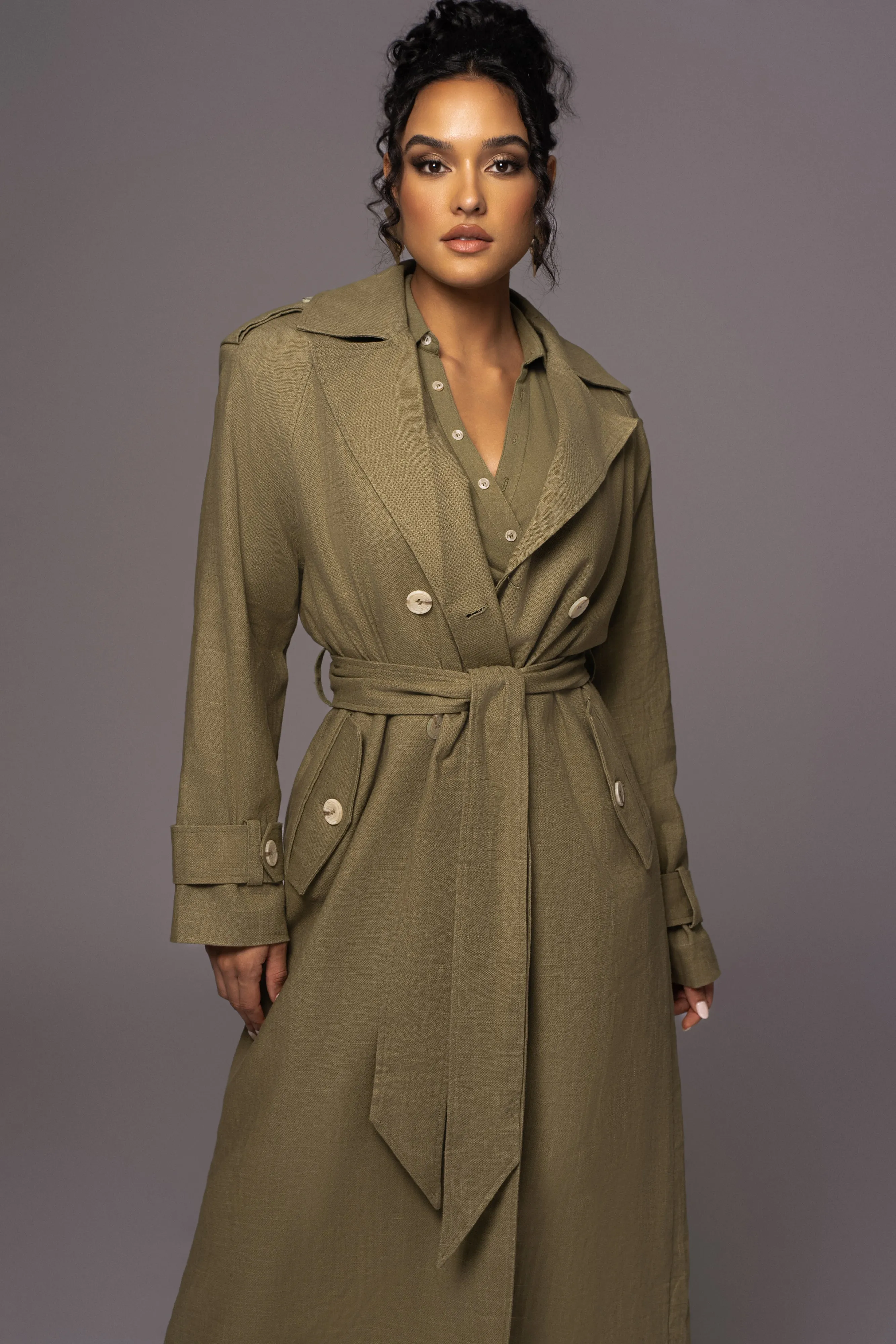 Olive One Step Closer Linen Coat