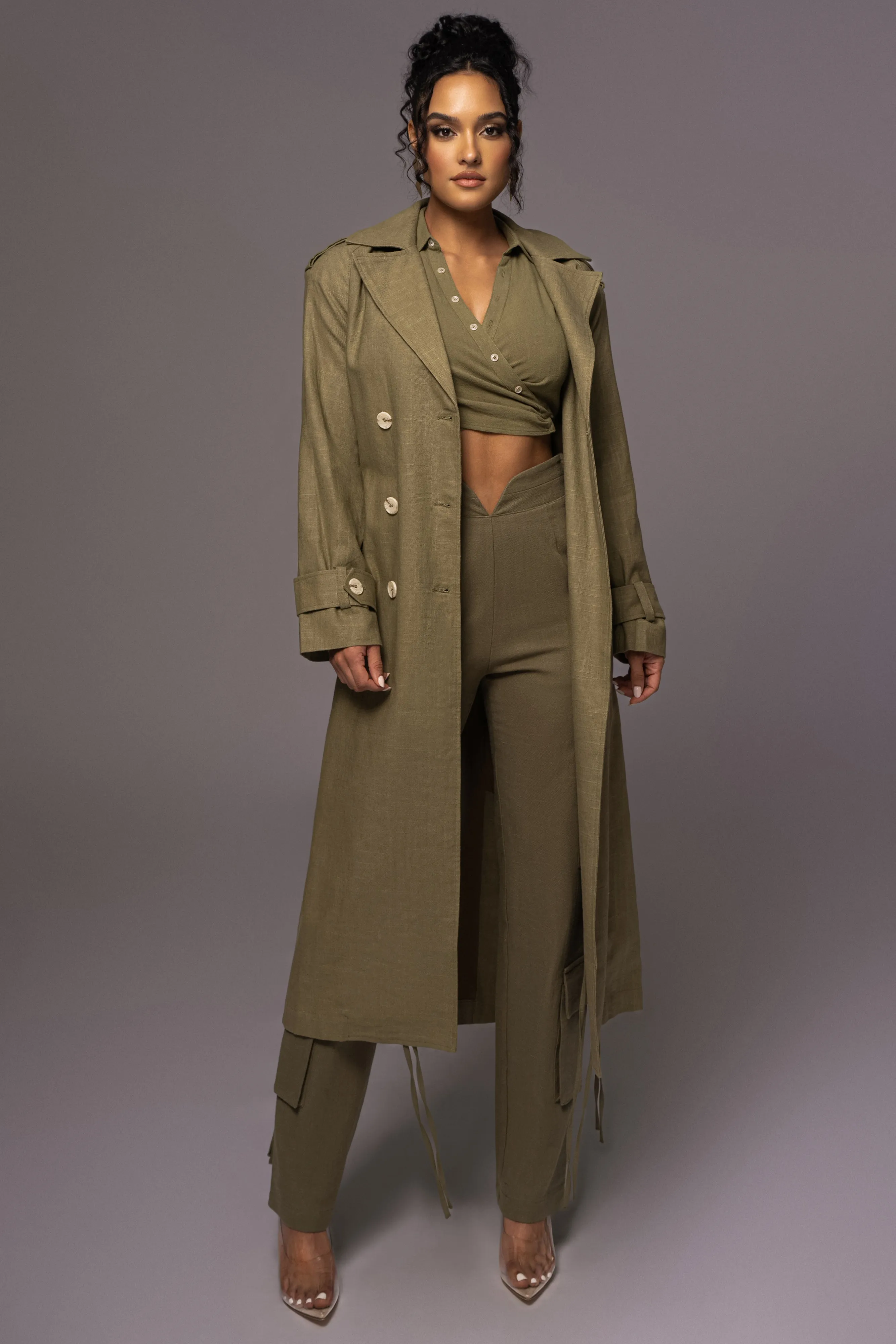 Olive One Step Closer Linen Coat