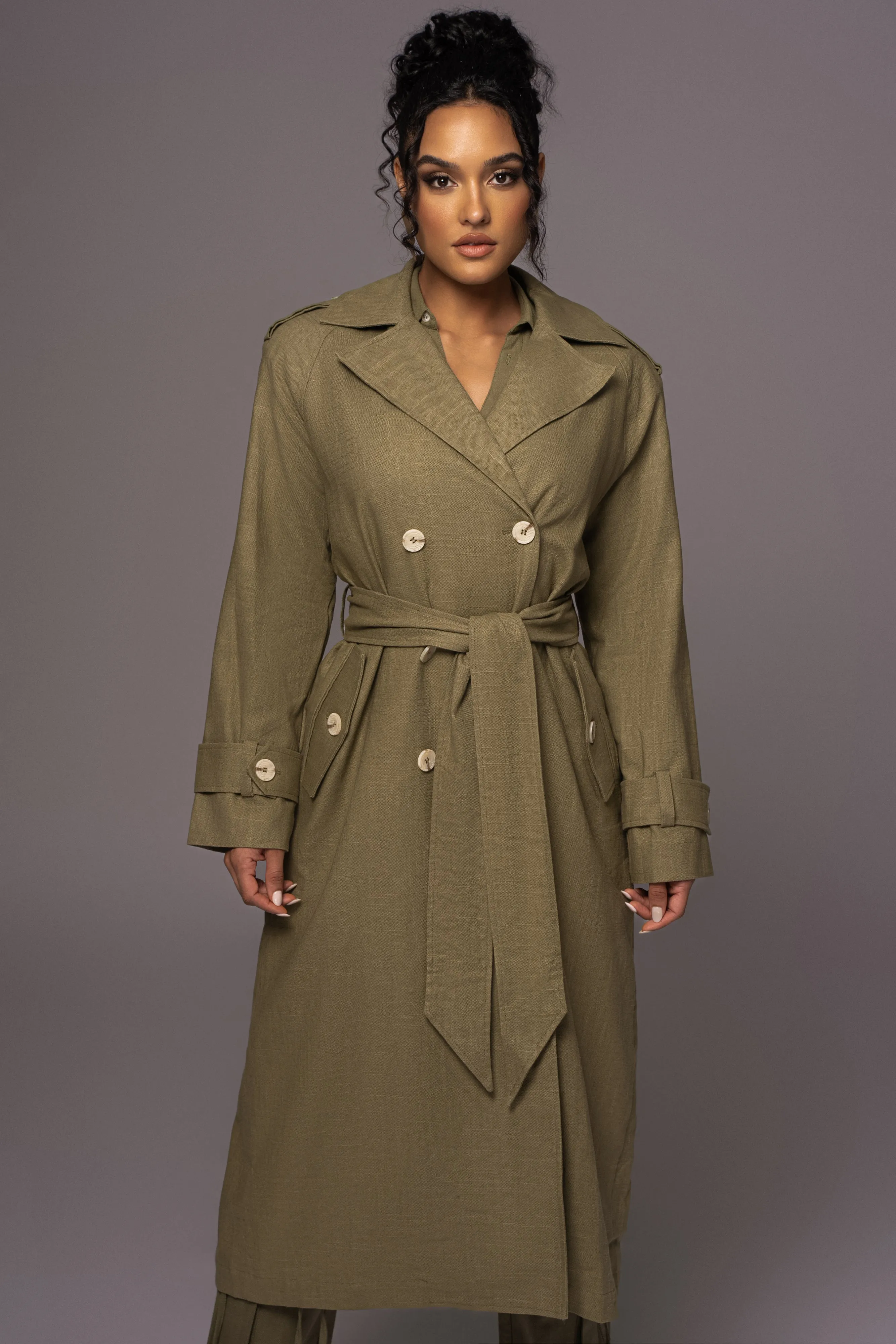 Olive One Step Closer Linen Coat