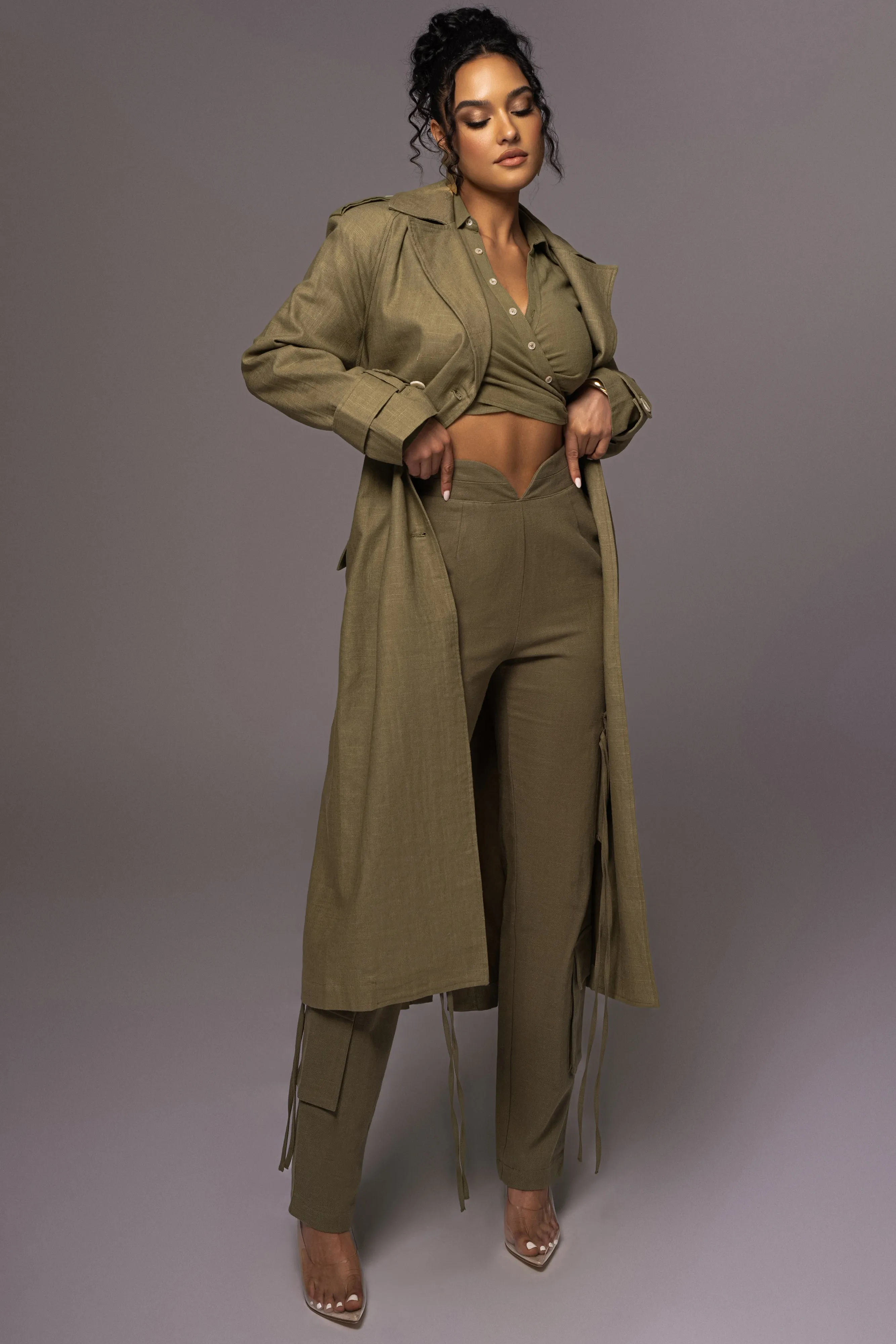 Olive One Step Closer Linen Coat