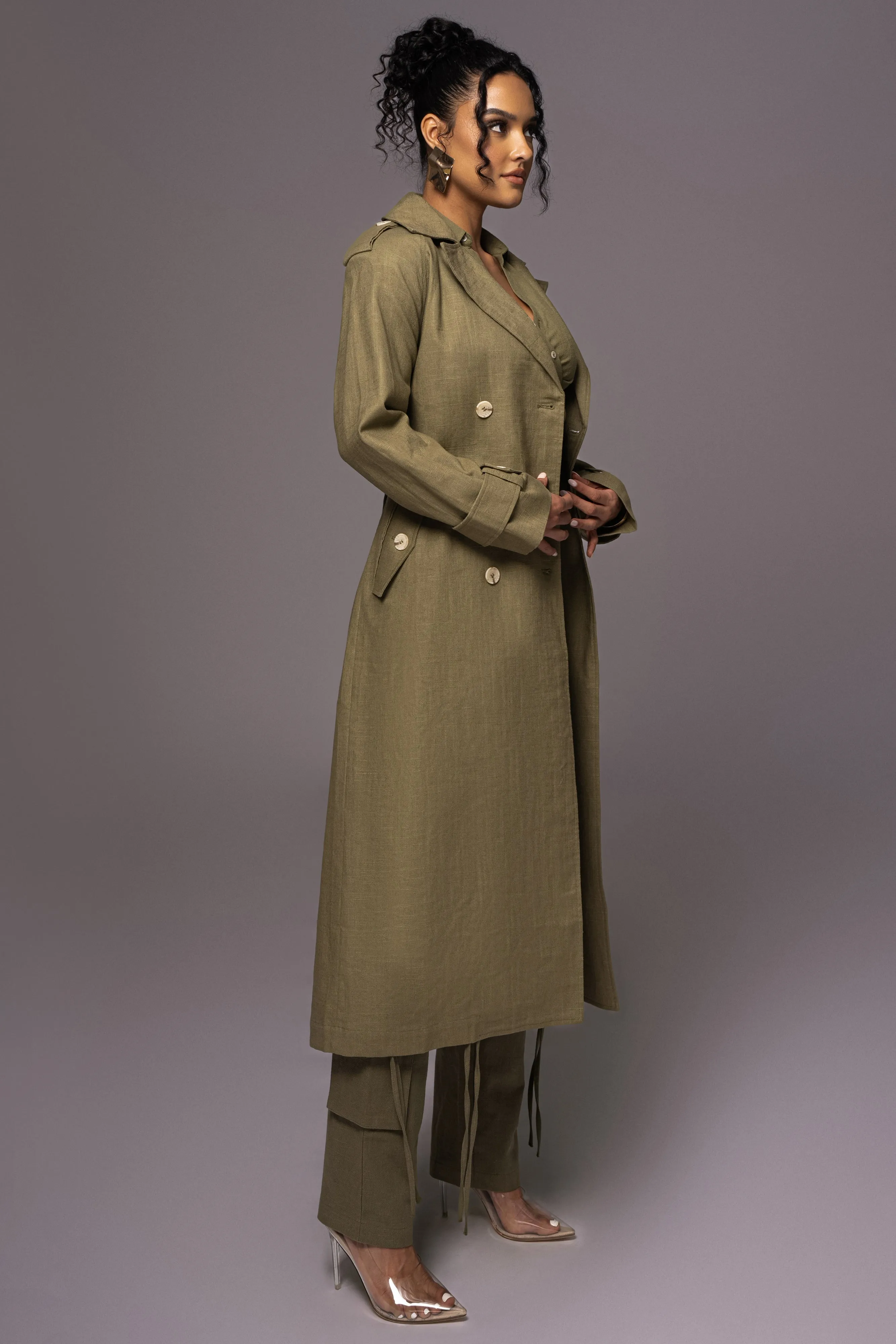 Olive One Step Closer Linen Coat