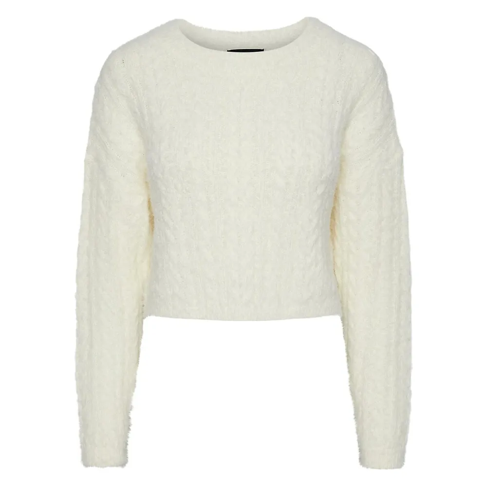 Pieces Jo Cropped Cable-Knit Sweater