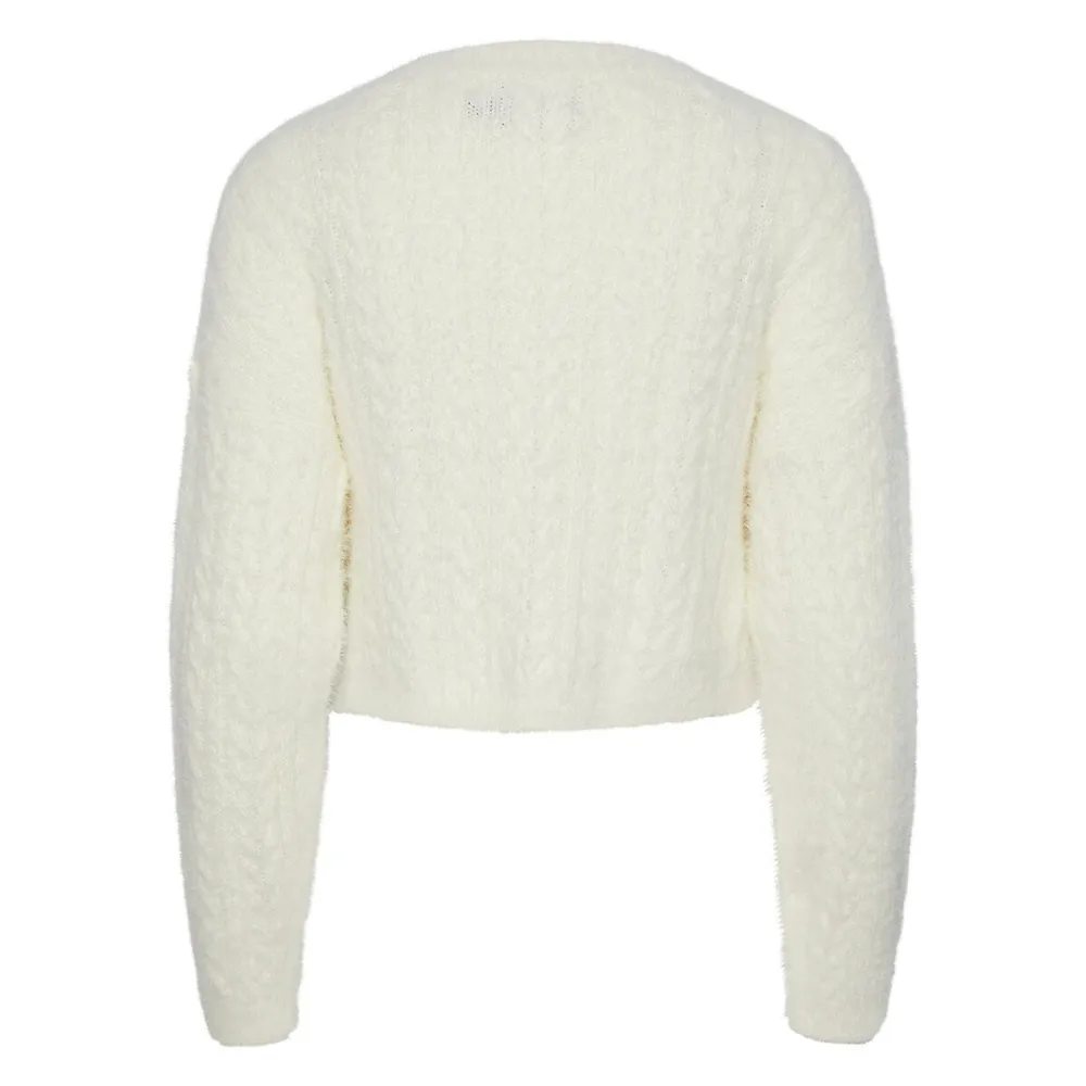 Pieces Jo Cropped Cable-Knit Sweater