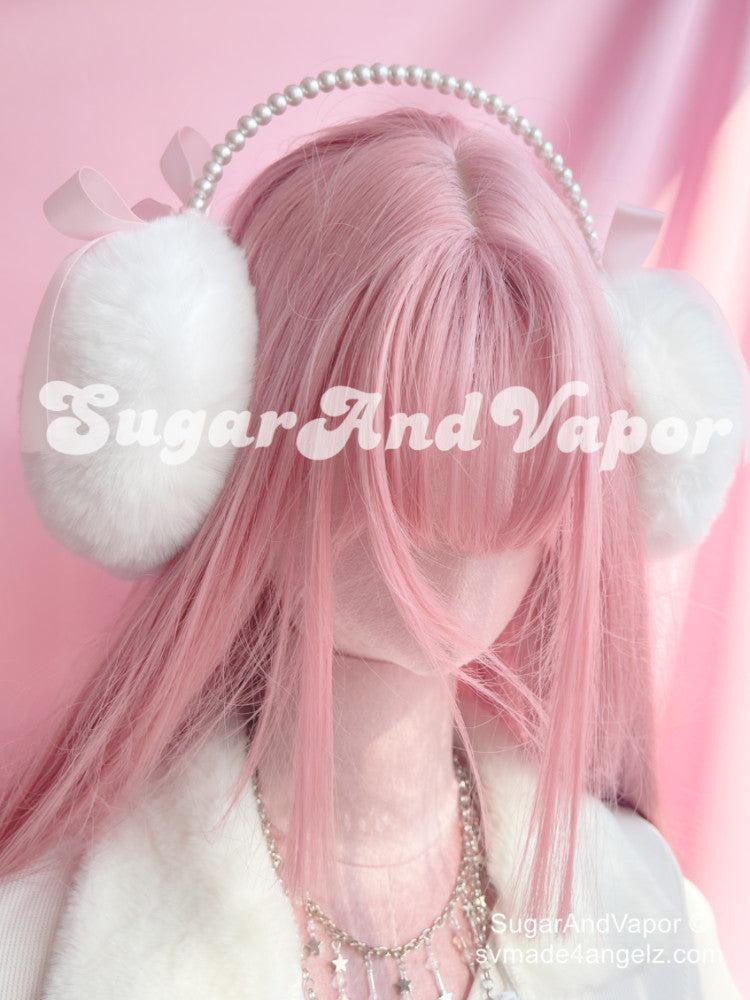 Pink Bow White Furry Warm Earmuffs