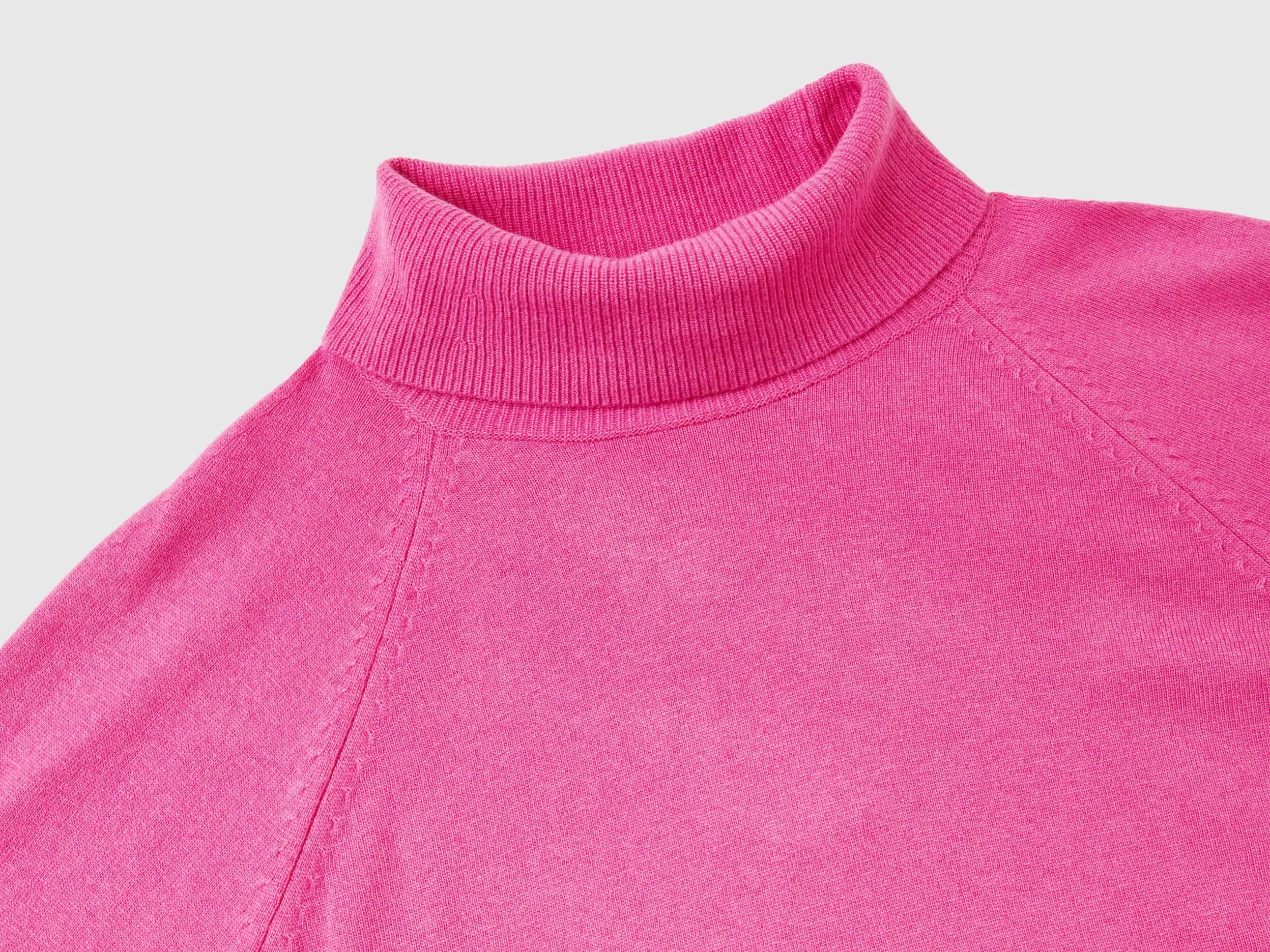 Pink turtleneck sweater in cashmere and wool blend - Pink | Benetton