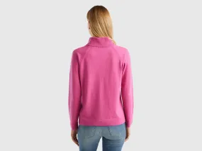 Pink turtleneck sweater in cashmere and wool blend - Pink | Benetton