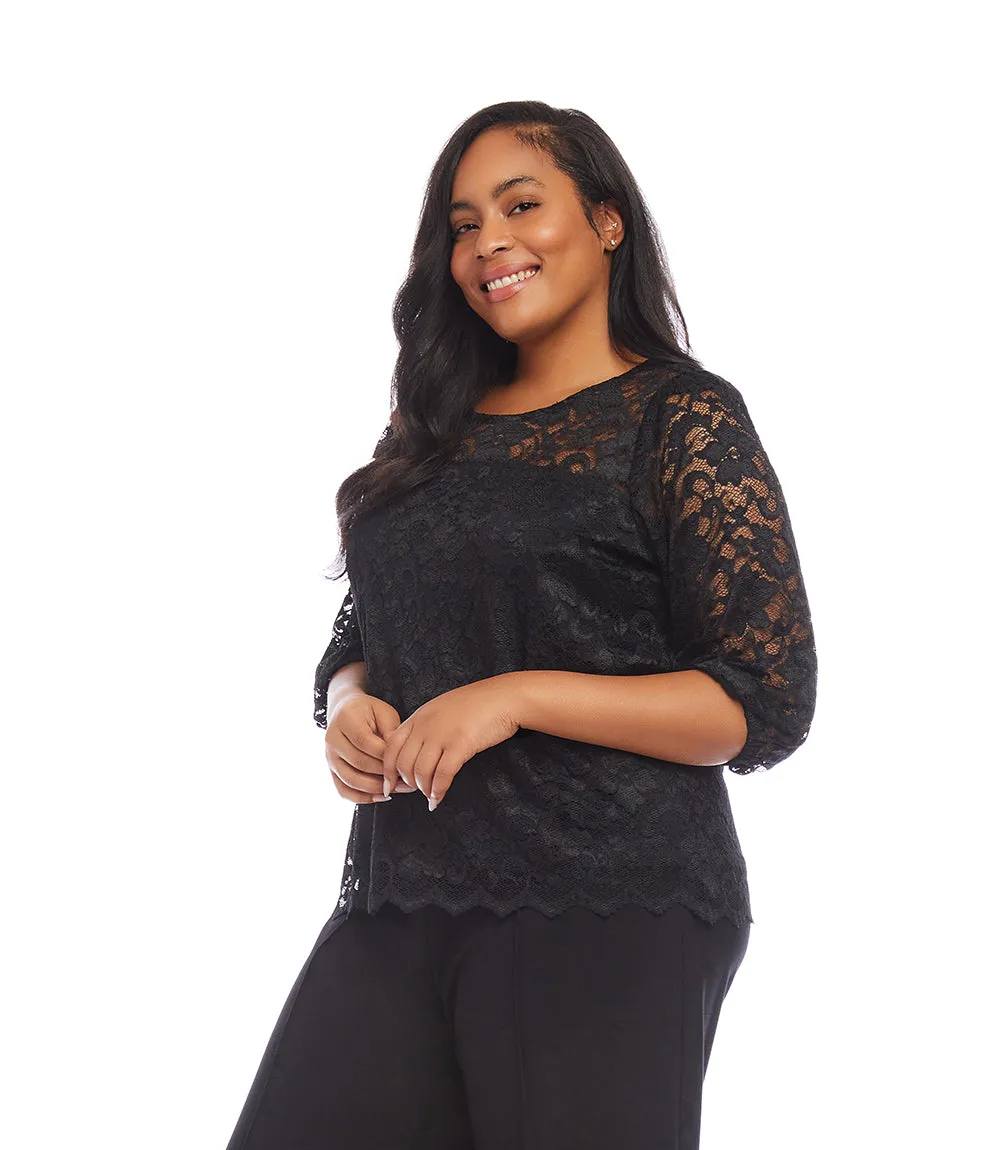 Plus Size 3/4 Sleeve Lace Top