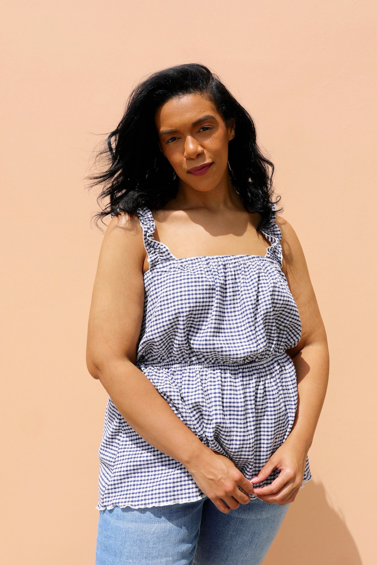 PLUS SIZE Alice Gingham Ruffle Tank Top