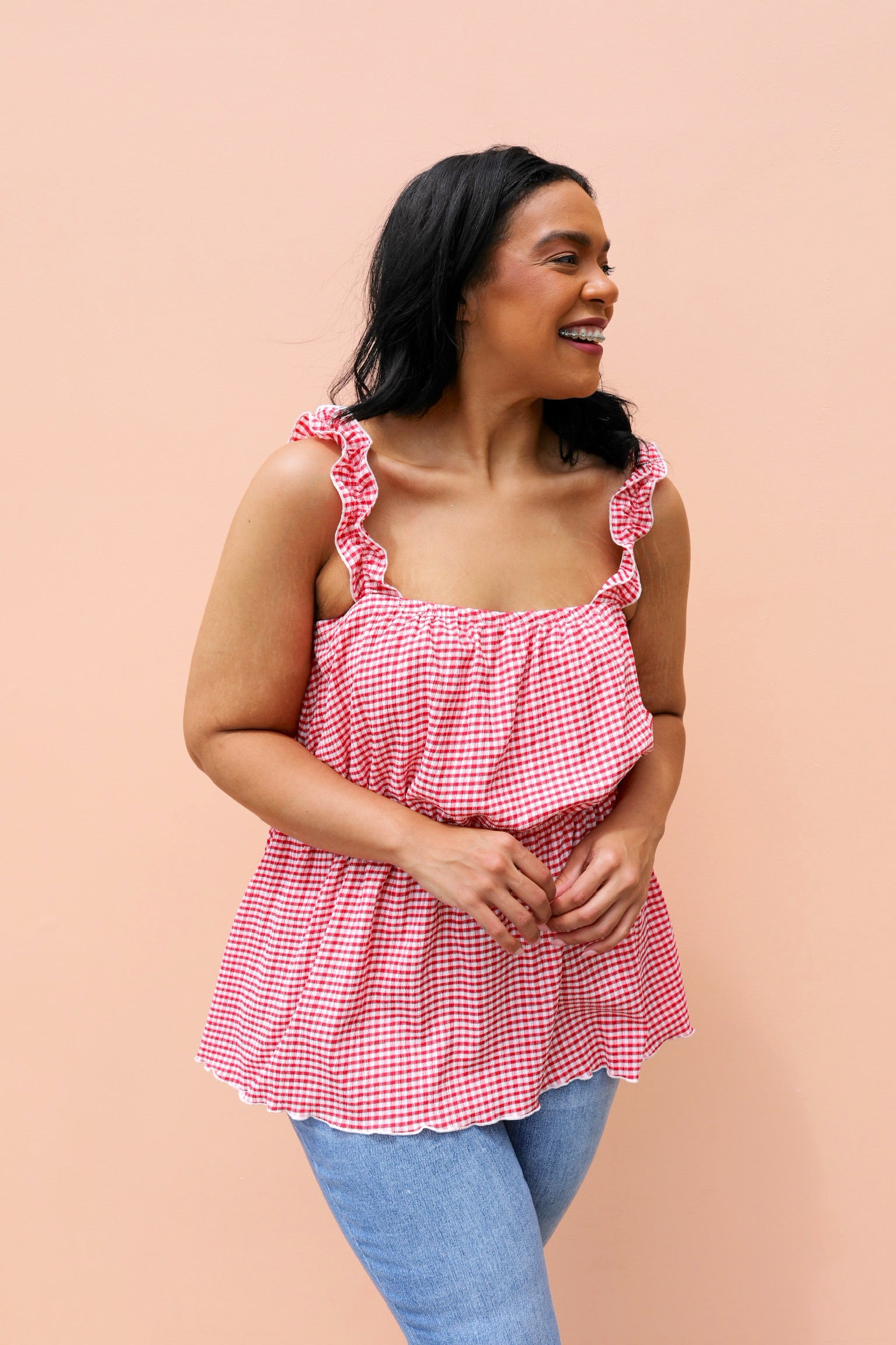 PLUS SIZE Alice Gingham Ruffle Tank Top