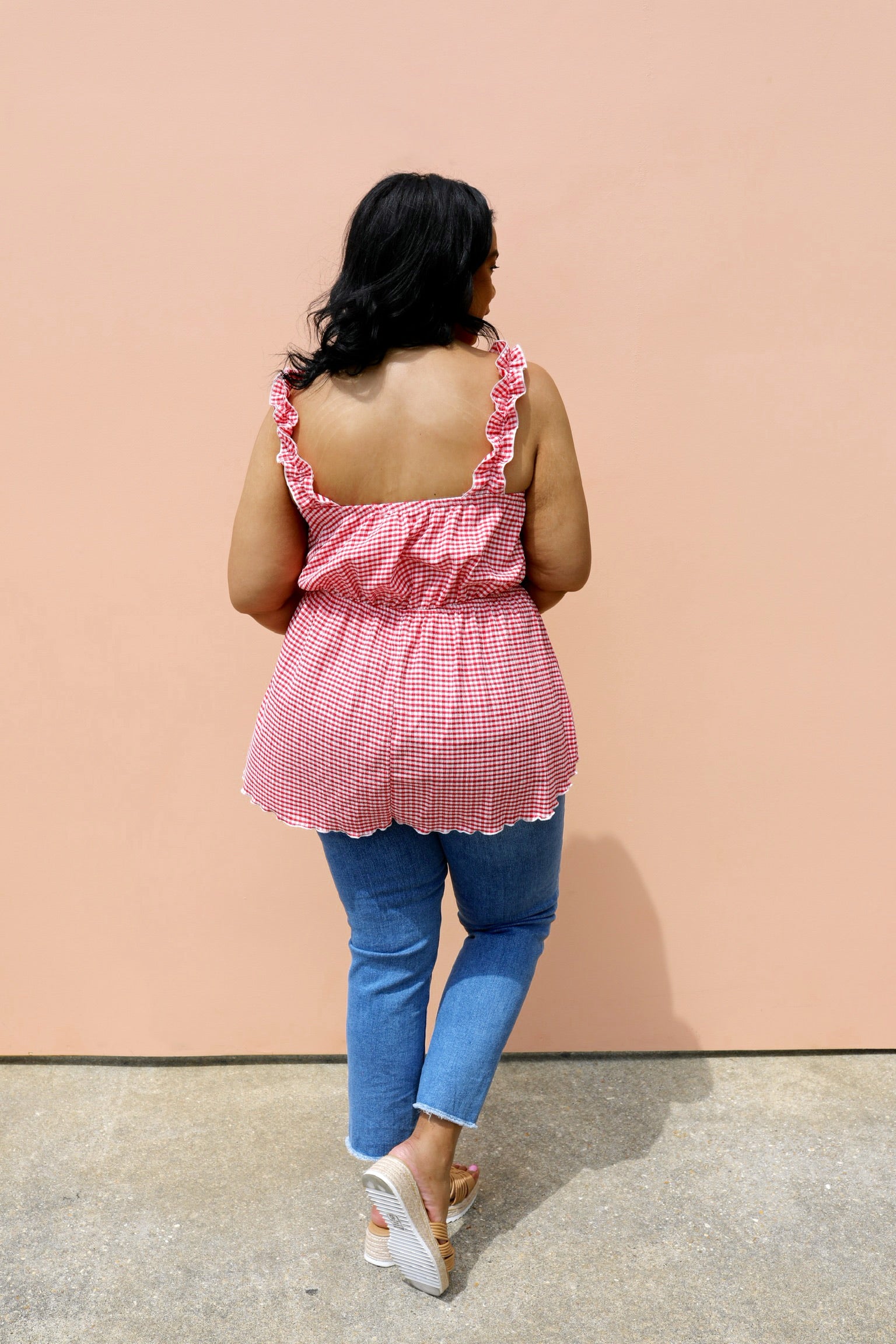 PLUS SIZE Alice Gingham Ruffle Tank Top