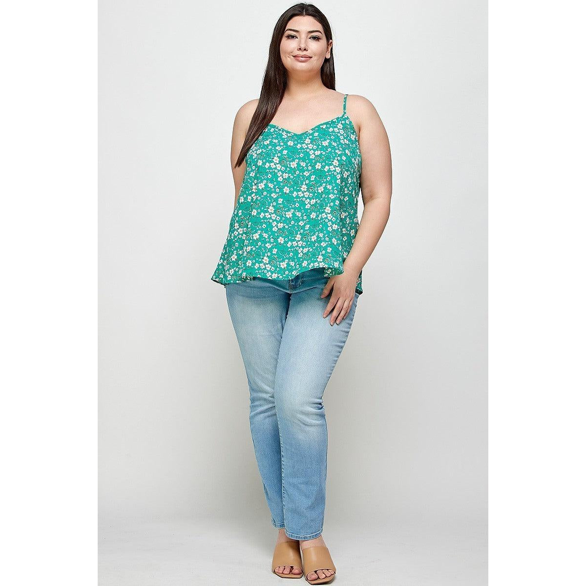 Plus Size, Ditsy Floral Print Cami Top