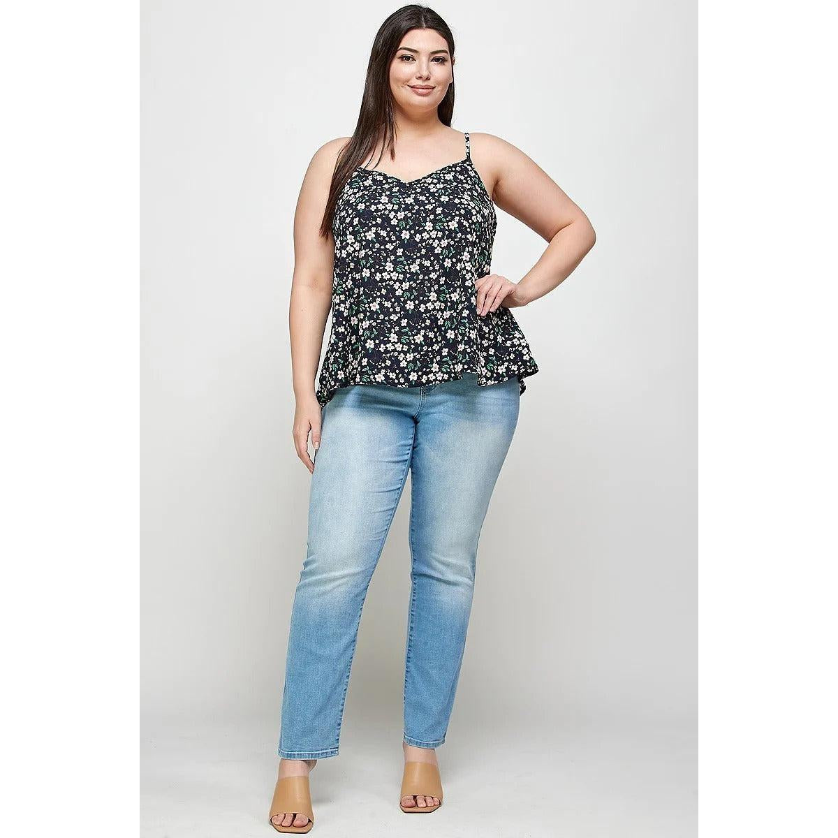 Plus Size, Ditsy Floral Print Cami Top