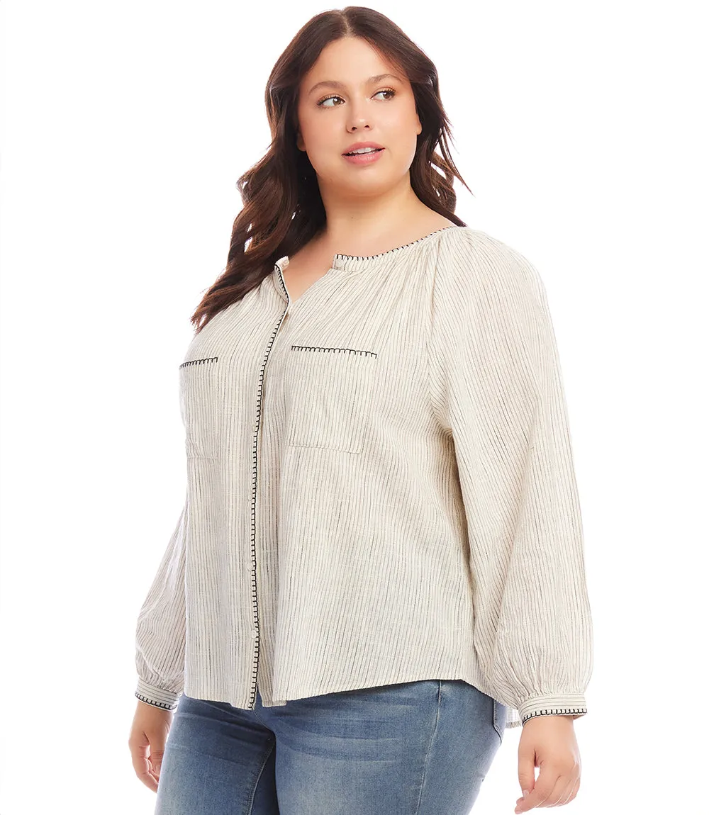 Plus Size Edge Stitch Peasant Top