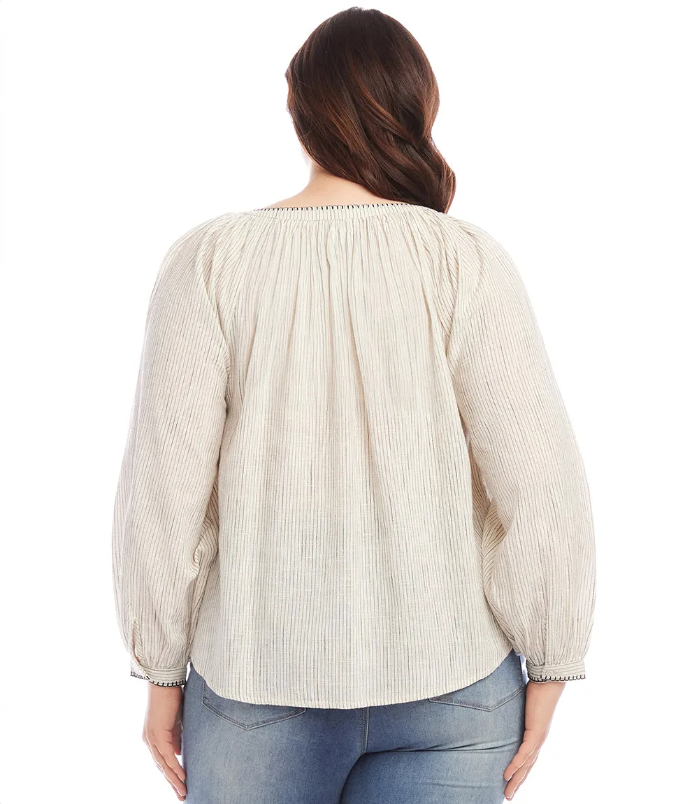 Plus Size Edge Stitch Peasant Top