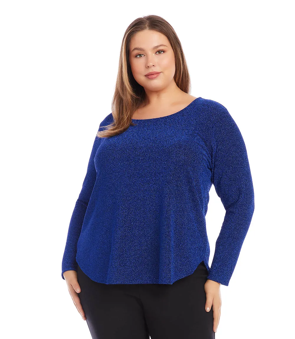 Plus Size Metallic Knit Shirttail Top