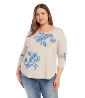 Plus Size Paisley Print Shirttail Top