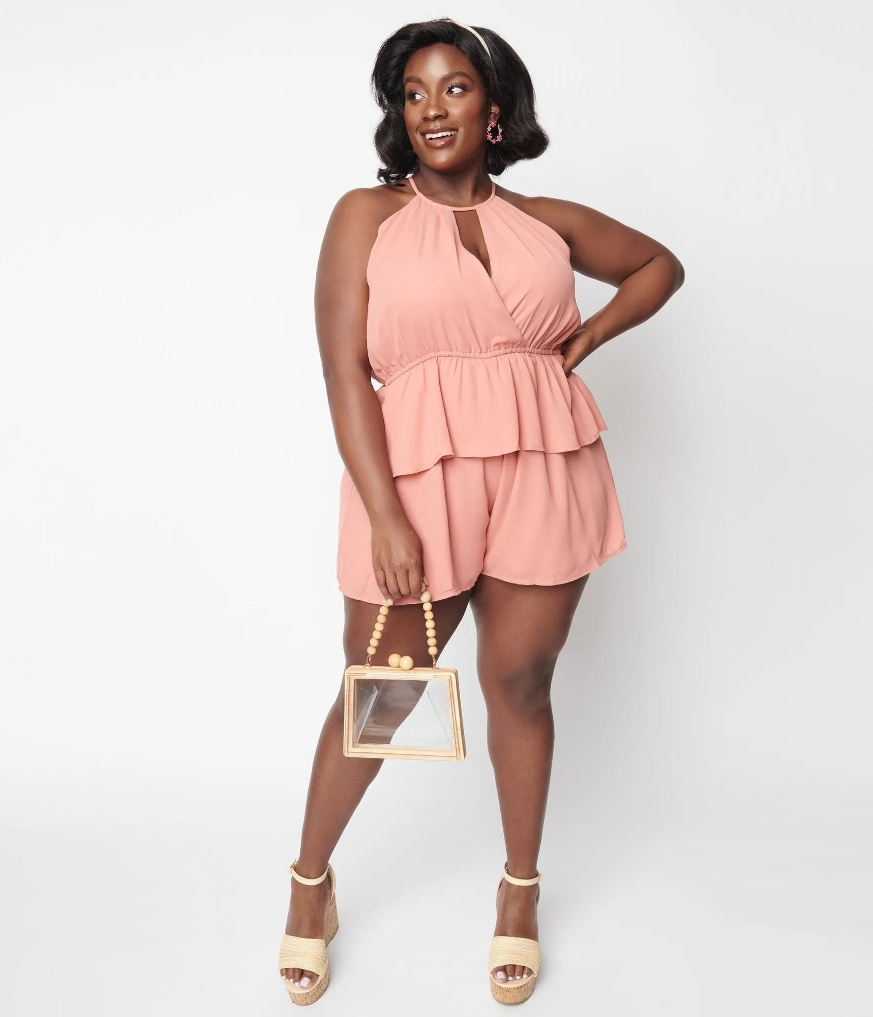 Plus Size Pink Ruffle Romper