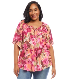 Plus Size Ruffle Hem Peasant Top