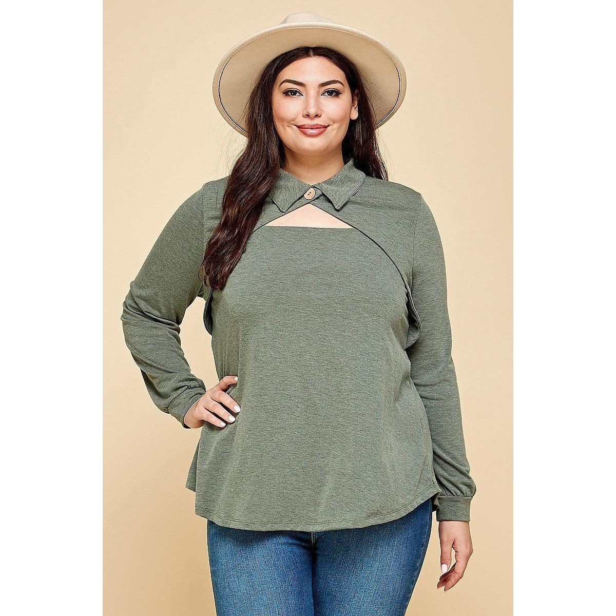 Plus Size Solid Long Sleeve Fashion Top