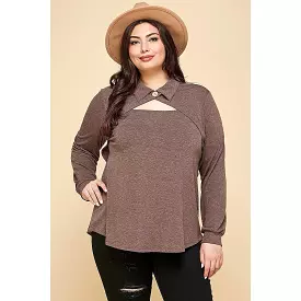 Plus Size Solid Long Sleeve Fashion Top