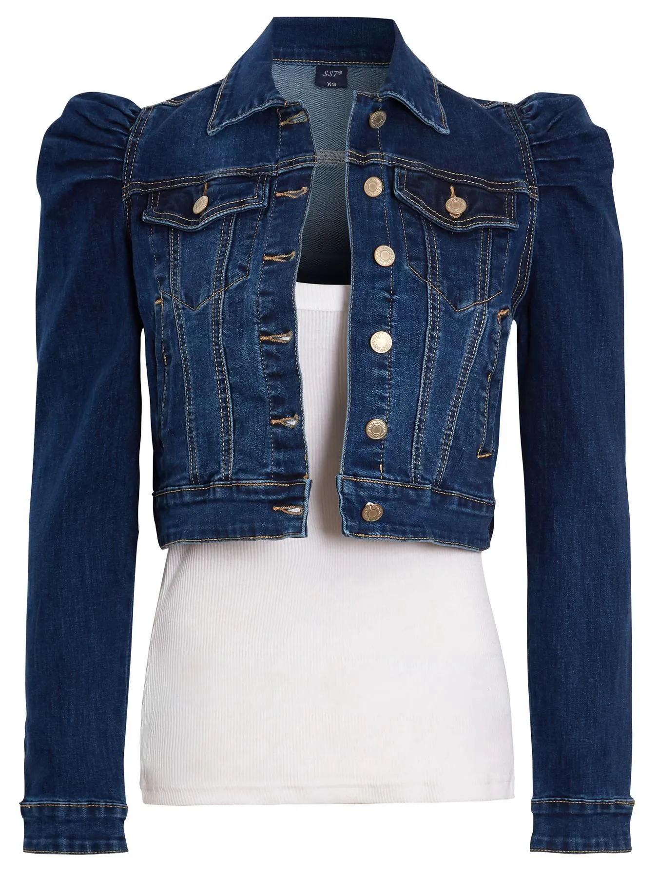 Puff Sleeve Denim Jacket, Indigo, Light Blue, UK Sizes 8 to 16