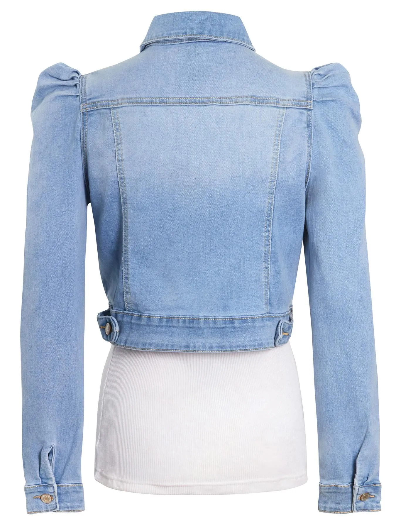 Puff Sleeve Denim Jacket, Indigo, Light Blue, UK Sizes 8 to 16